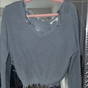 Blue Distressed Knit Sweater